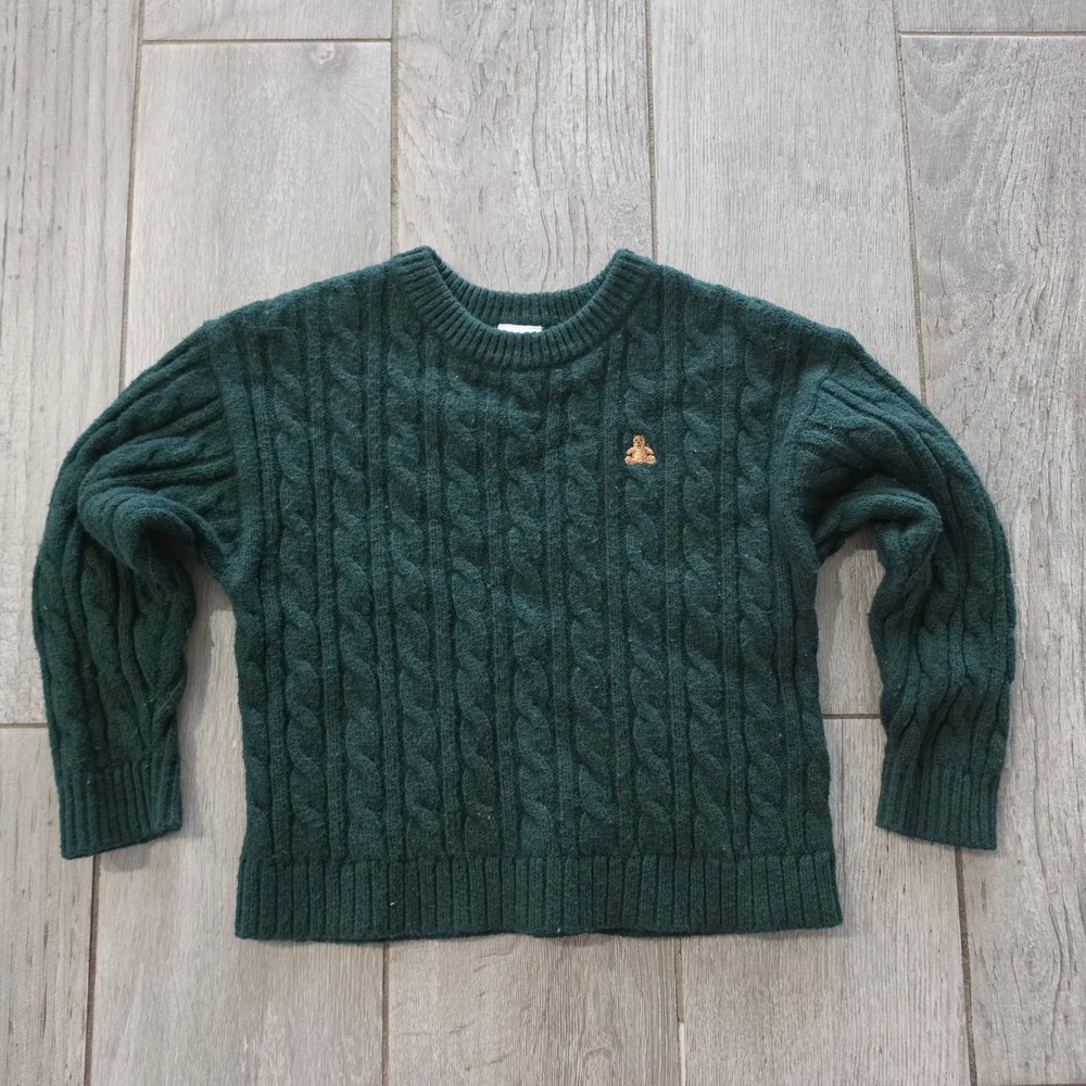 babyGap Kids CashSoft Cable-Knit Brannan Bear Sweater Green 3T